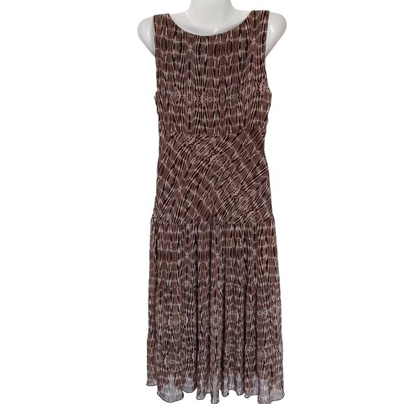 Vintage Connected Apparel Brown/Beige Tiered Sleeveless V-Neck Midi Dress, Sz. 8 - Picture 6 of 8